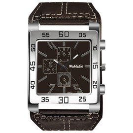 Oidea Punk Leather Cuff Watches for Men: Vintage Rectangular Steampunk Quartz Wrist Watches Wide Leather Strap Bracelet Watch Casual Business Wristwatch, Brown Leather Band