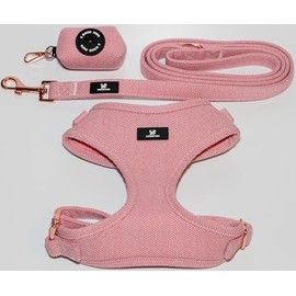 2GoodPups Pink Dog Harness Leash and Poop Bag Holder Set - Puppy Essentials Kit - Dog Harness No Pull - Dog Harness for Large Dogs - Dog Harness Leash Waste Bag Set (Large)