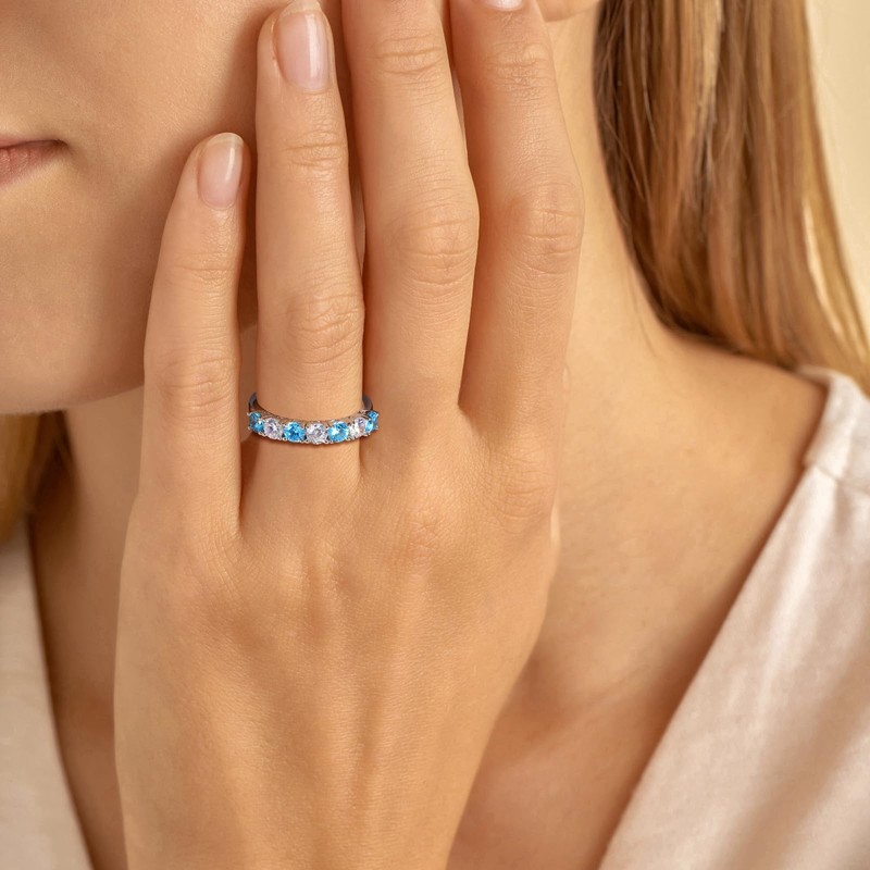 DAYBYDAY Blue Topaz Wedding Band December Birthstone Ring 925 Sterling