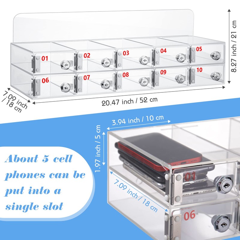 Threan 10 Slot Cell Phone Storage Box, Acrylic Clear Cell