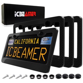 ICBEAMER Black Carbon Fiber License Plate Frames, 2 Pre-Drilled Screw Holes with Install Kit, Universal Fit, Car Wash Safe, Weatherproof, 4 Pieces