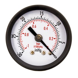 DuraChoice 1-1/2" Utility Vacuum Pressure Gauge, WOG, Black Steel Case, 1/8" NPT, Center Back Mount, 0 to -30HG/0PSIGSAD1501-VUPD