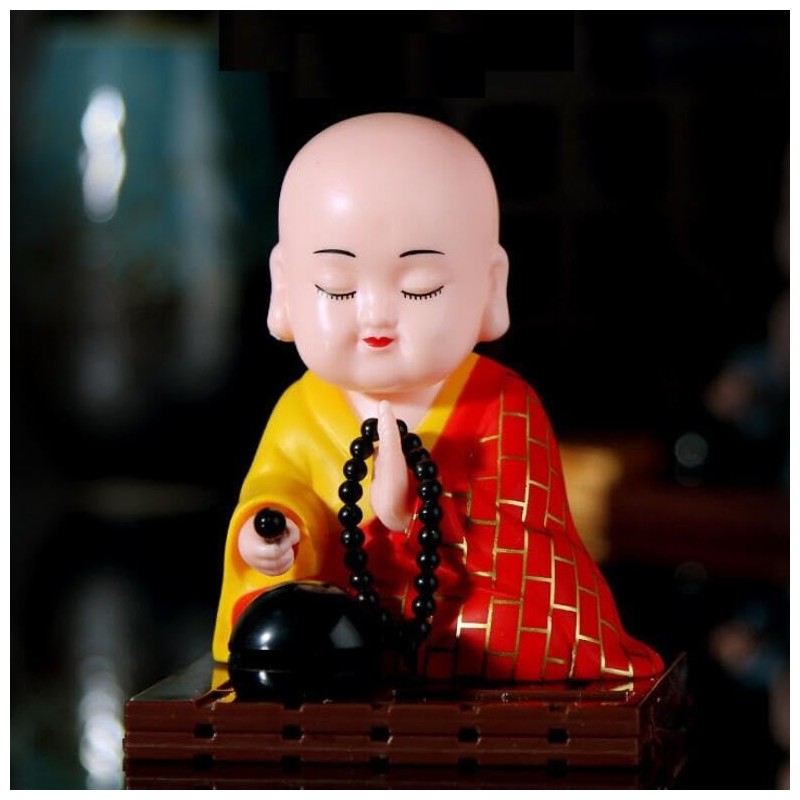 EatingBiting Little Monk Figurine Solar Buddha Monk Shaking Head Statue