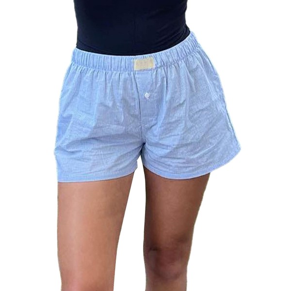 OOHOKAY Women's Y2k Shorts Micro Button Boxer Shorts Elastic Waist