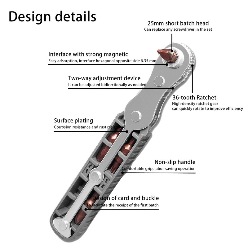 1-Piece Mini Ratchet Screwdriver Set with 4 Multi-purpose Bits, High