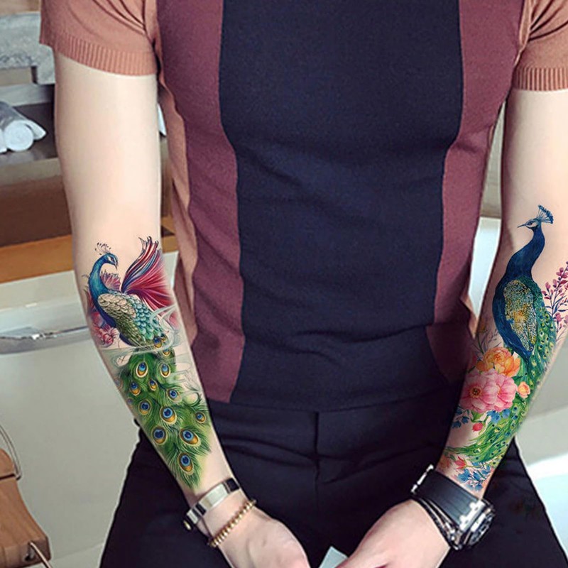 Nirbffo Large Temporary Tattoos Peacock Flowers Legs Arm Belly Back