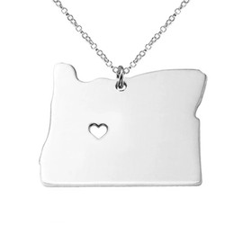 Art Attack Stainless Steel I Love Oregon Necklace, Beaver State Heart Map Pendant (Silver)