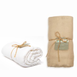 BEBICCO Set of 2 Baby Swaddles 120 x 120 cm Sand Beige Pure White Organic Cotton Bamboo Swaddle Blanket: Soft, Lightweight, Breathable, Versatile