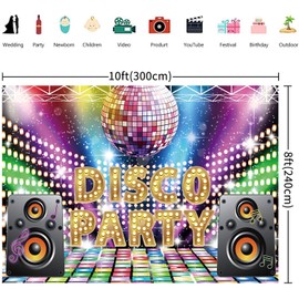 3 x 2.4 m Photo Background Disco Vintage 70s 80s 90s Disco Party Photography Background Let's Glow Crazy Luminous Neon Night Speaker Birthday Party Decorations Banner Photo Studio Props