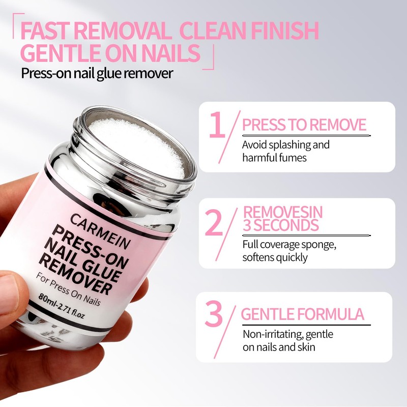 Press-On Nail Glue Remover, 80ml/2.71 fl.oz, Separate Bottles Design (Leak-Proof),