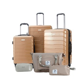 TRACK TRAVEL 3 Piece Luggage Set ABS+PC Expandable Hardshell TSA Lock Aluminum Trolley Spinner Wheels (Champagne, 6 Piece Set)