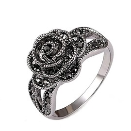 Yfnfxl Vintage Fashion Ring Silver Marcasite Flower Crystal Cocktail Statement Rings for Women, Crystal, Cubic Zirconia