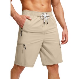 Kayrth Men's Swim Trunks Quick Dry Board Shorts with 5 Pockets Swimsuit Swimwear for Men - No Mesh Liner Khaki