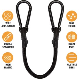 Bungee Cords with Carabiner, 12 Inch Long Heavy Duty Bungee Cords with Carabiner Clip Outdoor, 1/3 Inch Black Extra Strong Elastic Rope with Carabiner Hooks for Camping, Tarps, Bike Rack, Tent, 6 Pack