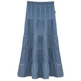 Baby'O Girl's Kids Ankle Length Long Denim Jeans 5 Tiered Skirt for 4 to 18 Years Old (X-Small, Stonewash)