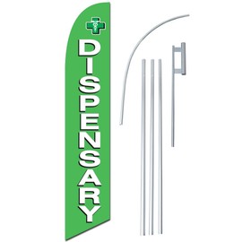 "Dispensary" 12-Foot Super Swooper Feather Flag with Heavy-Duty 15-Foot Pole and Ground Spike