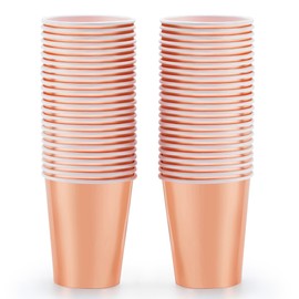 Rose Gold Paper Cups 9oz [50 pack] Disposable Party Paper Cup for Hot and Cold Drinks as Tea, Coffee, Milk, Juice, Beverages Rose Gold Party Decorations for Picnic Home Party Birthday Wedding Anniver