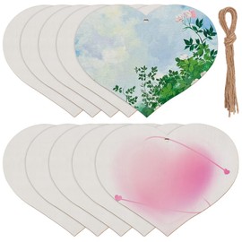 SOFPLATE 10Pcs 7 x 6In Wooden Heart Blanks Unfinished Wood Ornaments Large Size Heart Shaped Wood Blank Slices with Jute Rope for DIY Crafts Wedding Centerpiece Hanging Home Decoration Valentine's Day