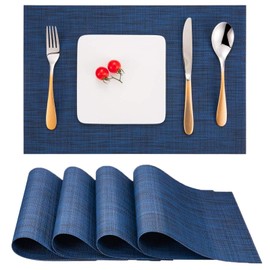 Myir JUN Table Mats Set of 4, Place Mats Table Placemats Washable Non-slip Heat Insulation Woven Vinyl for Kitchen Dinning Restaurant 18"X12" (Ocean Color)