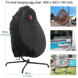 LXKCKJ Patio Hanging Egg Chair Cover - Outdoor Single Seat Swing Egg Chair Covers with Zipper - Heavy Duty Waterproof Patio Chair Cover Fits as Wicker Swing Chair 45W x 45D x 74H inches