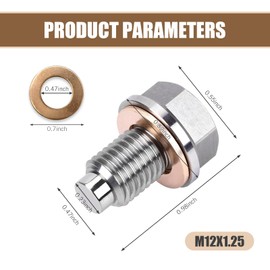 GRANDI 1 PC Stainless Steel Sump Drain Nut Bolt, M12x1.25 Oil Drain Plug with Screw Gaskets, Leak-Proof Oil Pan Plug and Copper Crush Washer, Universal for Most Cars, Trucks, SUVs (Silver)