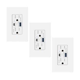 65W USB C Outlet,KCMYTONER High Speed Charging USB C Wall Outlet, Type C Supports PD 3.0, Type A Supports Quick Charger 3.0,15A Outlet with USB C, Wall Plate Included, UL Listed 3PK