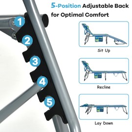 GYMAX Tanning Chair, Folding Beach Lounger with Face Arm Hole, Adjustable Backrest, Side Pocket & Carry Handle, Outside Sunbathing Lounge Chair for Patio, Poolside, Lawn (2, Blue Stripe)