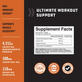 Natures Craft High Strength Tri Phase Creatine Tablets for Women & Men - Formula Blend of Creatine Monohydrate, 300mg HCL & Pyruvate Supplement - Muscle Mass Gain & Recovery Supplement - 240 Tablets