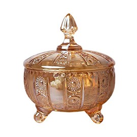 Sizikato Relief Crystal Glass Candy Dish with Lid, Wedding Decor Candy Buffet Jar Food Jar.