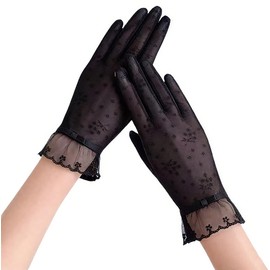 Ekieta Women's Gloves, UV Protection, Summer, All-Lace, Women's Gloves, UV Protection, Thin Gloves, UV Protection, Sun Protection, Anti-Slip, For Work Commutes, School, Bicycle, Driving, Black