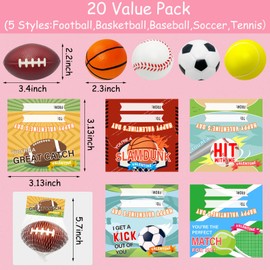AouEtnay Valentines Day Gift Cards for Kids Classroom 20 Pack Mini Sports Stress Balls with Valentines Day Cards for Kids School Gift Exchange, Game Prizes, Valentines Party Favor Supplies