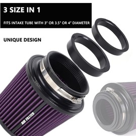 4-Inch Cold Air Intake Filter - Washable, High Performance, 3" or 3-1/2" or 4" Clamp-On Replacement Cone Air Filter Universal 3 Sizes in 1 Purple