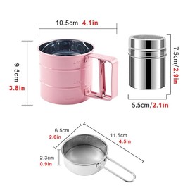 Emime 3 in1 Stainless Steel Flour Sifter for Baking 3 Cup Sifter for baking, Flour Sifter for Baking Cakes, Pastries, Cupcakes and Desserts, Powdered Sugar Shaker Duster, With Hand Press Design (Pink)
