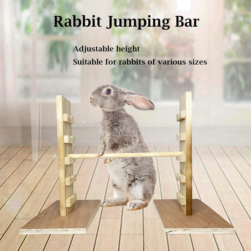 kathson Rabbit Jump Bar, Natural Wood Toy Set Adjustable Height