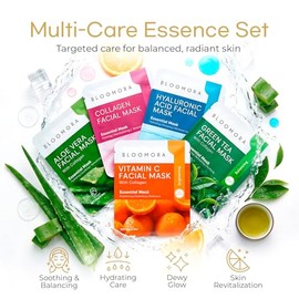 10 Pack Mixed Face Mask Set with Collagen, Hydrating Sheet Mask Skincare Set for Radiant, Fresh & Nourished Skin, Moisturizing Facial Masks for Women 