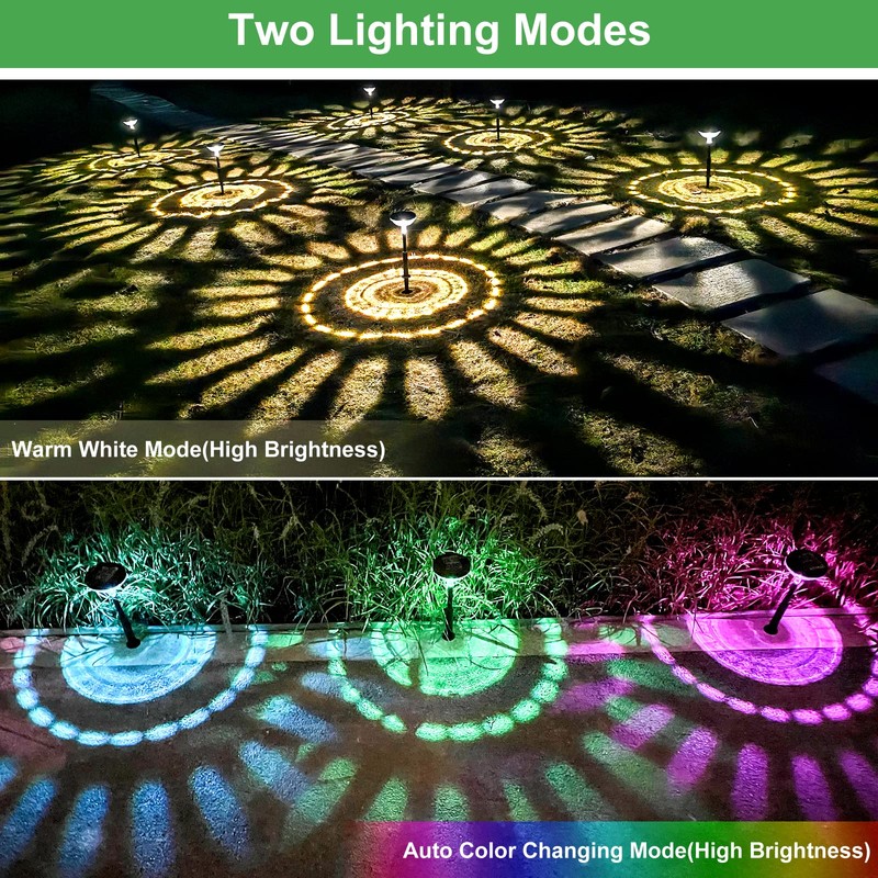 Bright Solar Pathway Lights 6 Pack,Color Changing+Warm White LED Solar