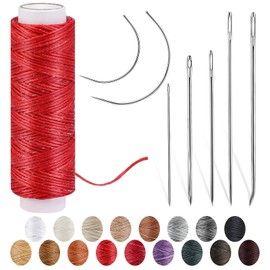 Ftyiwu Waxed Thread 32 Yards, Leather Sewing Waxed Thread with Hand Sewing Needles for Home Upholstery Carpet Leather Canvas Repair and Sewing (Red)