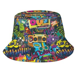 LVGOOKI Funny Retro 80s 90's Style Design Summer Unisex Reversible Print Bucket Hat