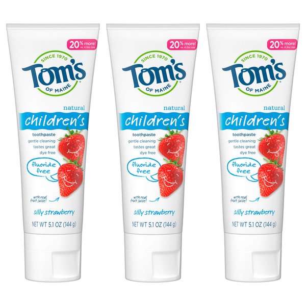Tom's of Maine Fluoride-Free Children's Toothpaste, Kids Toothpaste, Natural Toothpaste, Silly Strawberry, 5.1 Ounce, 3-Pack