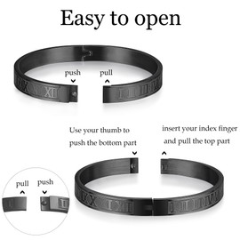 WFYOU 3PCS Stainless Steel Imperial Crown Bracelets for Men Gold Roman Numeral Bangle Bracelet Adjustable Cuff Bracelet Mens Luxury Jewelry Gifts (08:Black-Round)