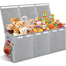 Extra Large Toy Box with Lids - Sturdy Collapsible Kids Storage Organizer Big Bin Chest Basket with Dividers for Boys Girls, Bedroom, Nursery, Living Room, Playroom Organization, 38"x16"x14", Gray