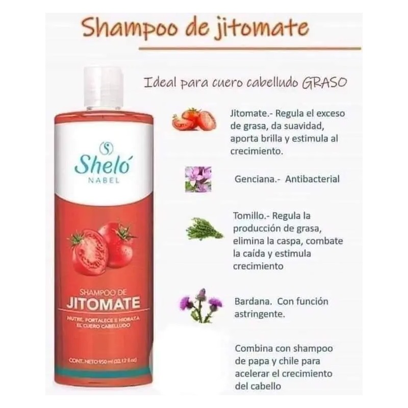 Shampoo Jitomate Crece Suaviza Brillo Shelo Nabel 950ml