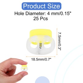 sourcing map 25 Pcs Assorted Colors Plastic Spring Cord Lock, Double-Hole Slider Toggles Clip End Stopper Fastener for Drawstrings Paracord Backpack Shoelace, Transparent + Yellow