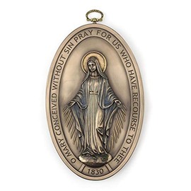 Veronese Design Medalla de Nuestra Señora de las Gracias, medalla milagrosa devocional, acabado en bronce, escultura de pared