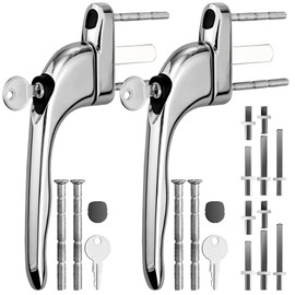 Neoteck 2PCS Inline Window Handle, Universal Espag Key Locking, Lockable Double Glazing, Secure and Durable, Ideal for All Standard Windows and Balcony Doors, Chrome