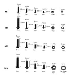 Unbranded 1080Pcs M3/M4/M5/M6 Hex Socket Head Cap Screws Bolts&Nuts&Was