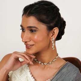 BeAbhika Marquise Necklace Set with Matching Earrings | Elegant Single String Design Indian jewellery for Women, Zinc, No Gemstone