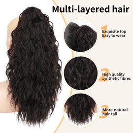ORSUNCER Claw Clip Ponytail Extension 18" Curly Wavy Pony Tails Hair Extensions Layered Fluffy Clip on Hairpieces for Women Synthetic Pony Black Brown