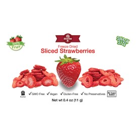 12 Pack of Snack Size Strawberries - All Natural 100% Freeze Dried Sliced Strawberries: NO Added Sugar NO Preservatives Vegan Gluten-Free Paleo Healthy Snack for Children & Adults. (0.4 oz each)