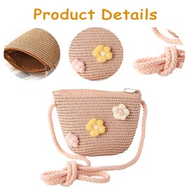 JAHEMU Girls' Bags Flower Straw Bag with Zip Straw Bag Crossbody Bag Straw Shoulder Bag for Holiday Travel Outdoor Activities, yellow